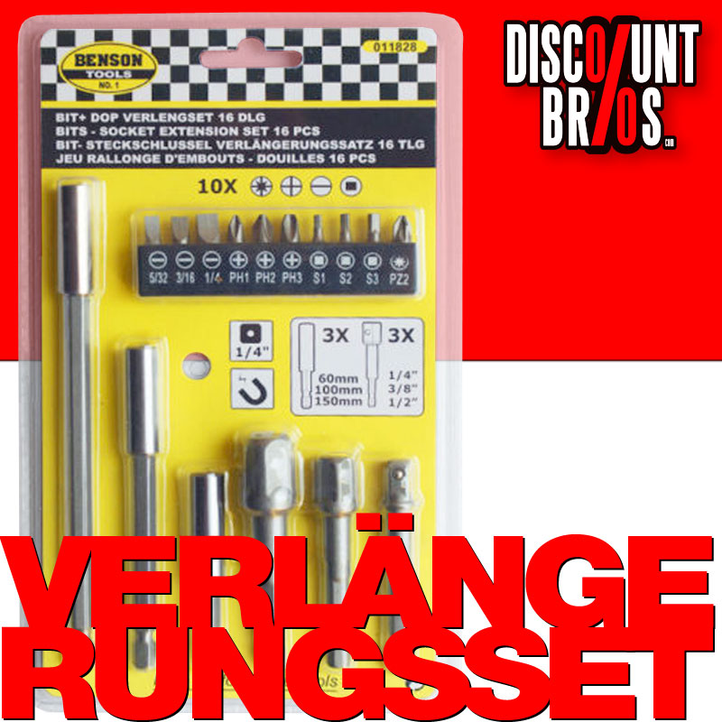 BITs Adapter Bithalter Magnetbithalter + Steckschlüssel VERLÄNGERUNGS-Set 16tlg.