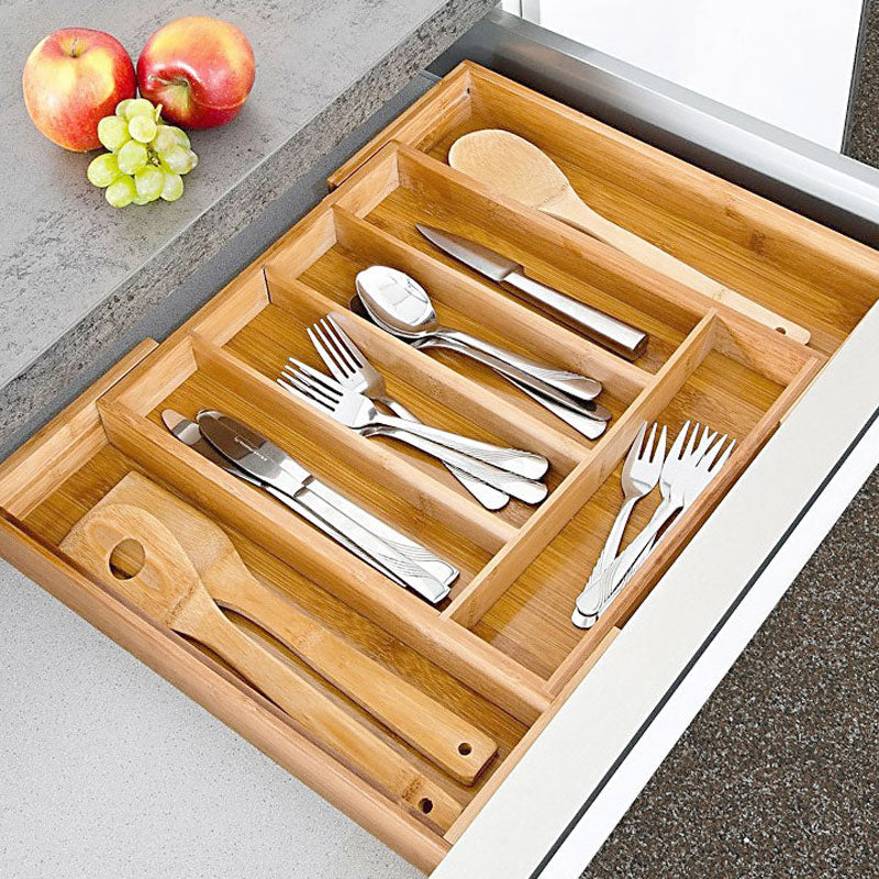 Vario BESTECKKASTEN Schubladeneinsatz aus Bambus Holz 37×31,5-48,5cm