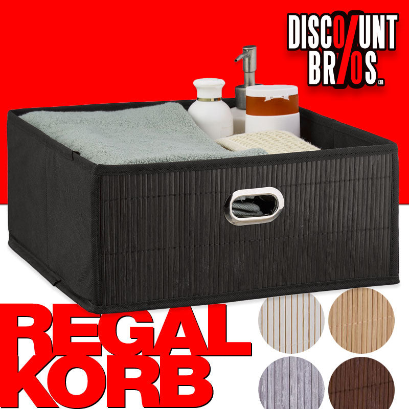 Box Schrankkorb REGALKORB FLACH Aufbewahrungskorb aus Bambus NATUR - BRAUN - GRAU - SCHWARZ oder WEISS
