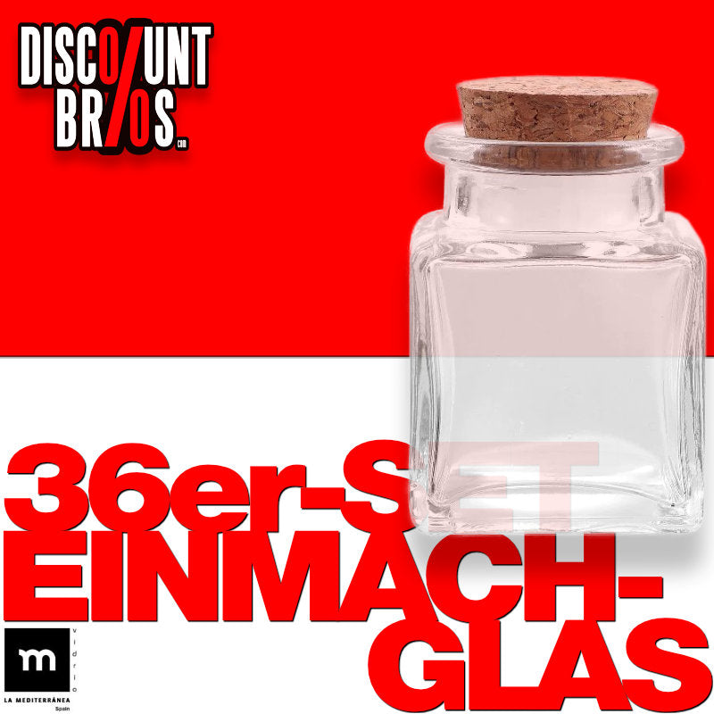 36er-Set 50ml Glasgefäss EINMACHGLÄSER Einmachglas Konfitürenglas mit Korkstopfen GLAS WÜRFEL ECKIG La Mediterránea
