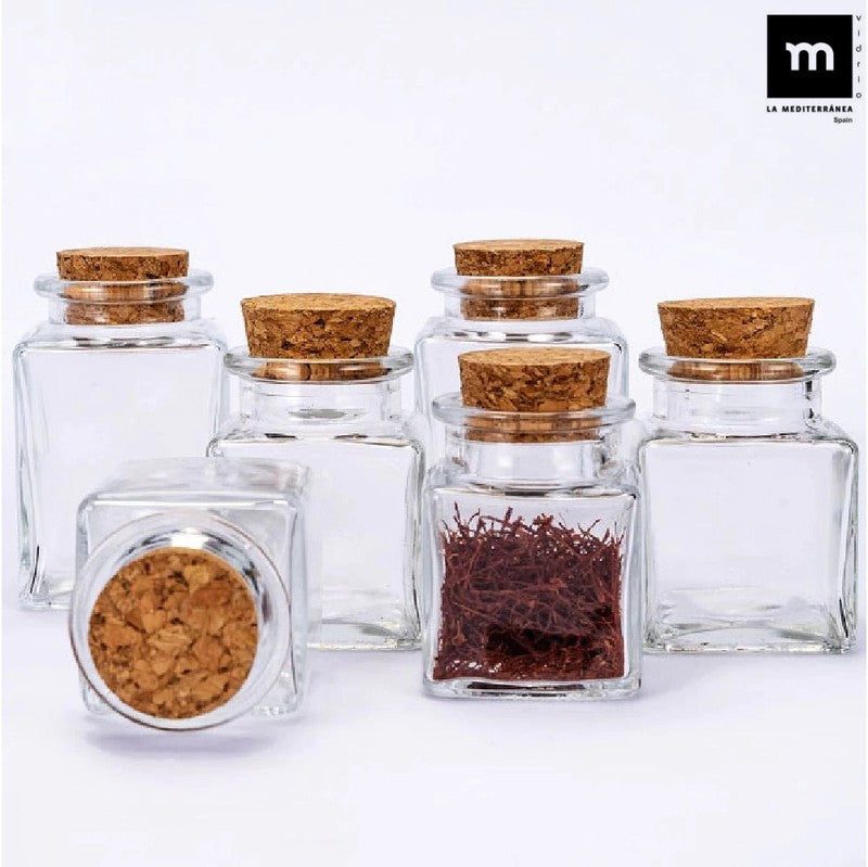 10er-Set 50ml Glasgefäss EINMACHGLÄSER Einmachglas Konfitürenglas mit Korkstopfen GLAS WÜRFEL ECKIG La Mediterránea