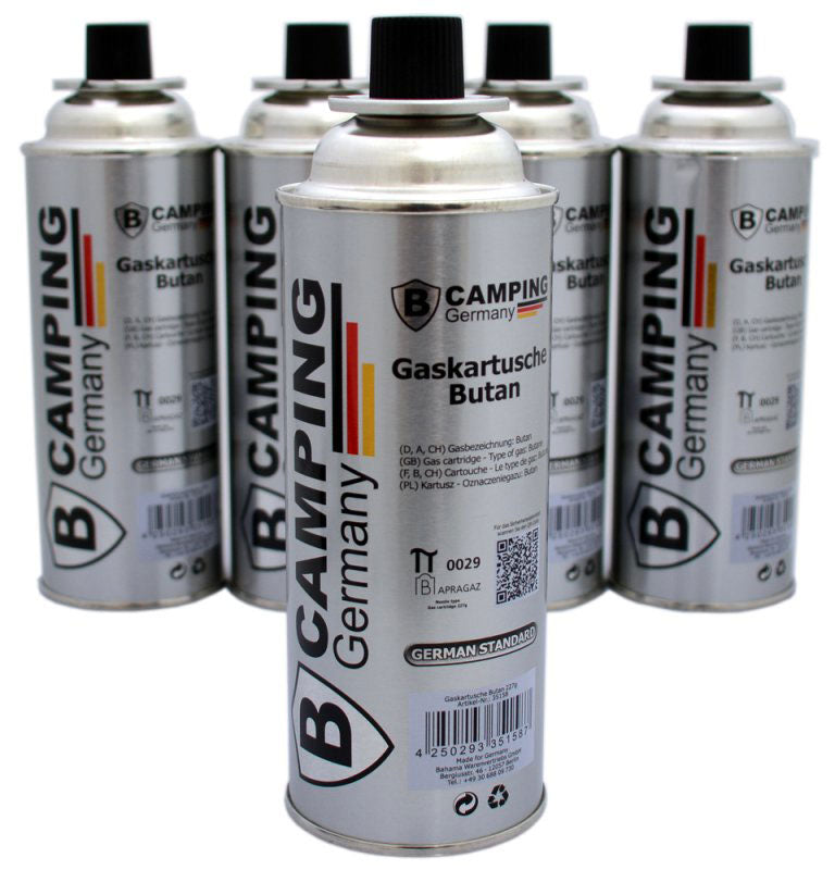 B-CAMPING 227g Butan GASKARTUSCHE für Gaskocher und Gasbrenner mit Bajonett-Ventil