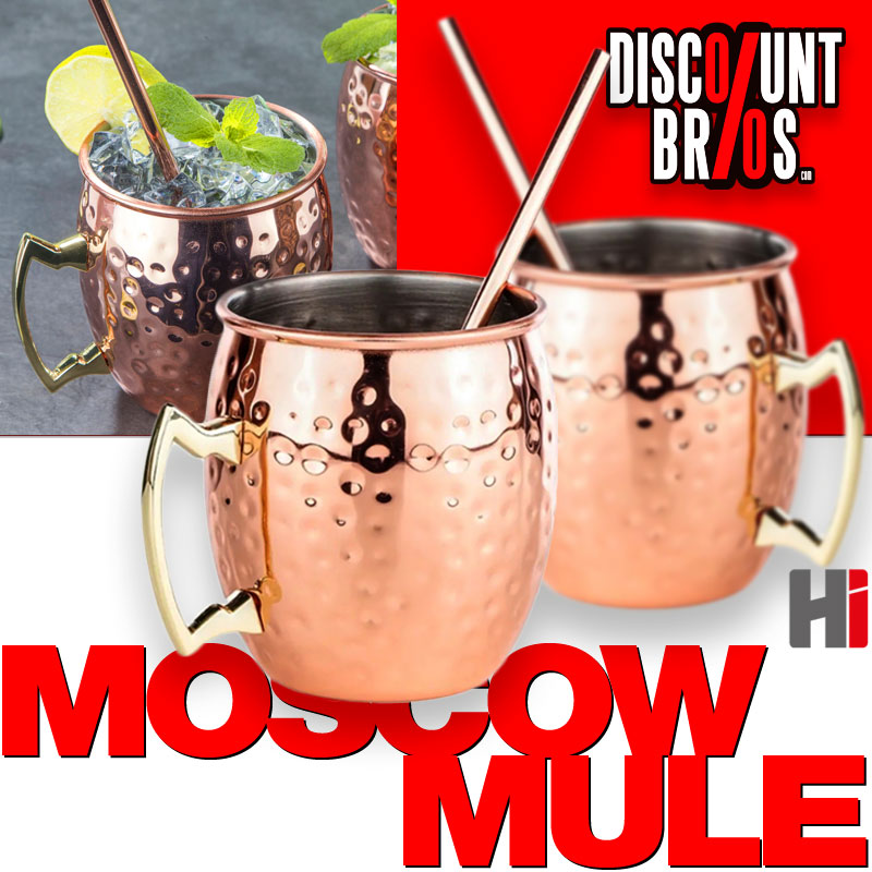 2er-Set MOSCOW MULE Kupfer-Becher mit 2 Trinkhalmen