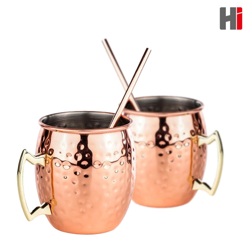 2er-Set MOSCOW MULE Kupfer-Becher mit 2 Trinkhalmen