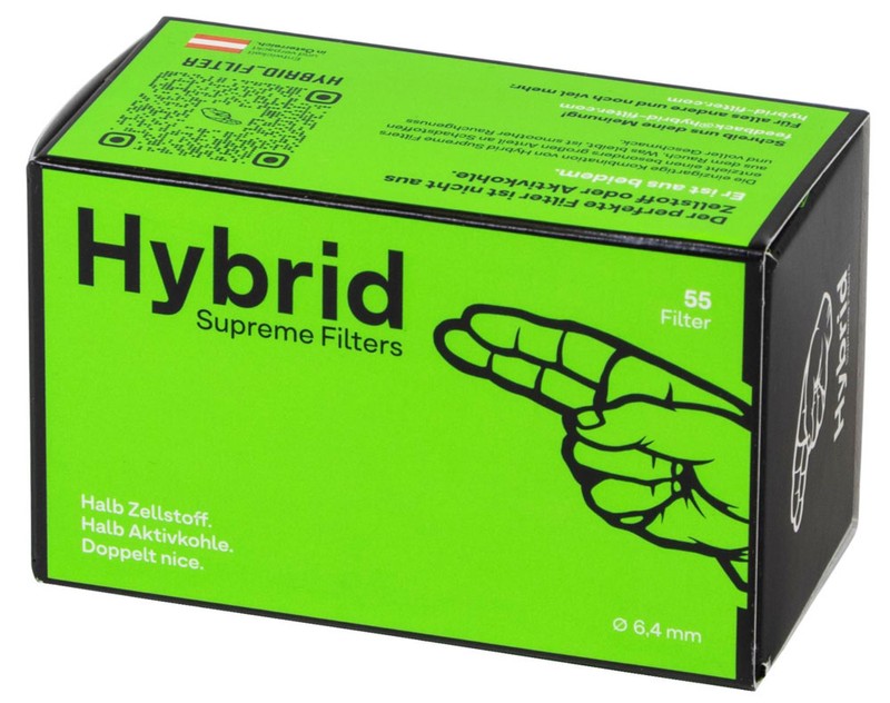Hybrid Supreme AKTIVKOHLEFILTER 6.4 mm Extra Slim (55 Stück) – Zellstoff & Kokoskohlefilter