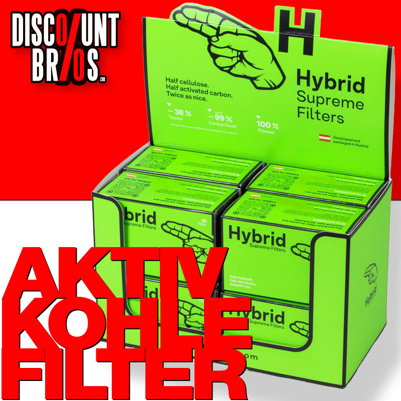 DISPLAY 8 × Hybrid Supreme AKTIVKOHLEFILTER 6.4 mm Extra Slim (55 Stück) – Zellstoff & Kokoskohlefilter