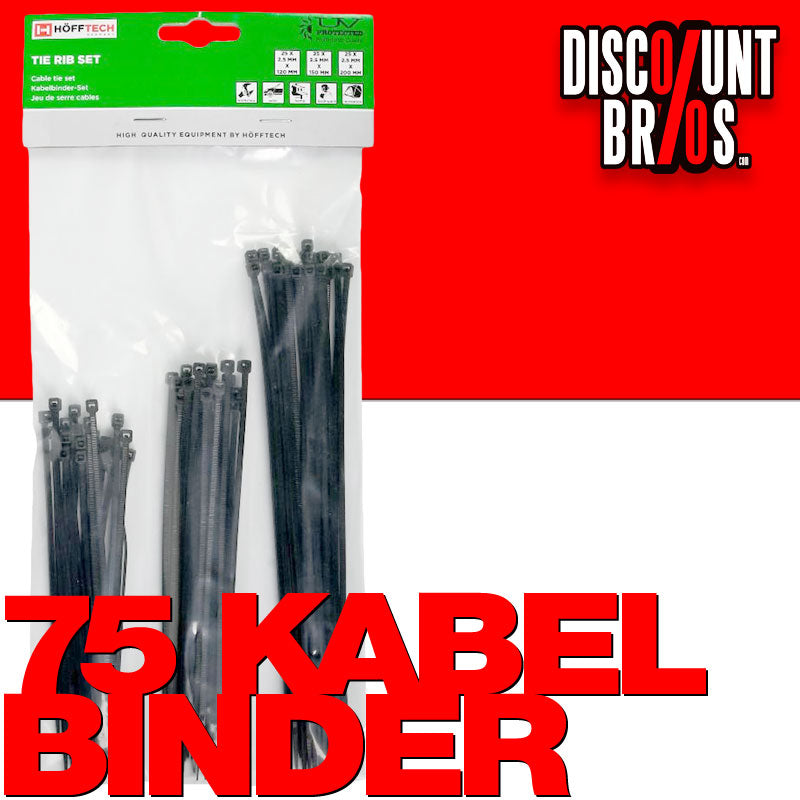 75 Stück KABELBINDER-SET in 3 verschiedenen Grössen SCHWARZ
