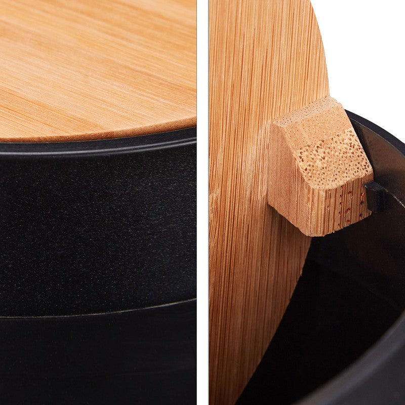 Kosmetikeimer MÜLLEIMER Kücheneimer Abfalleimer mit Bambus-Schwingdeckel 5,5 Liter SCHWARZ