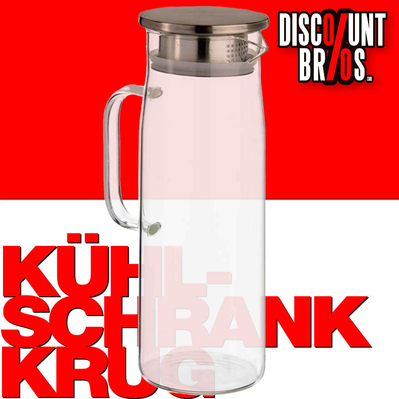 1,2 Liter KÜHLSCHRANK KRUG mit DECKEL Glaskaraffe Glas Borosilikatglas und Edelstahl