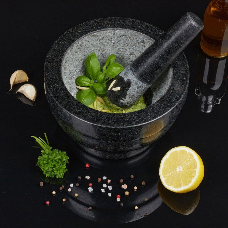 XL MÖRSER mit Stössel aus schwarzem Granit Stein Ø20cm
