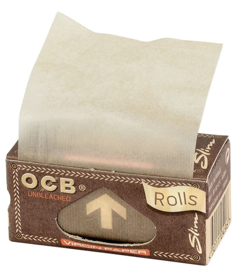24 × Superdünne, ungebleichte OCB VIRGIN Slim Rolls Unbleached Papers Zigarettenpapier 4m×44mm