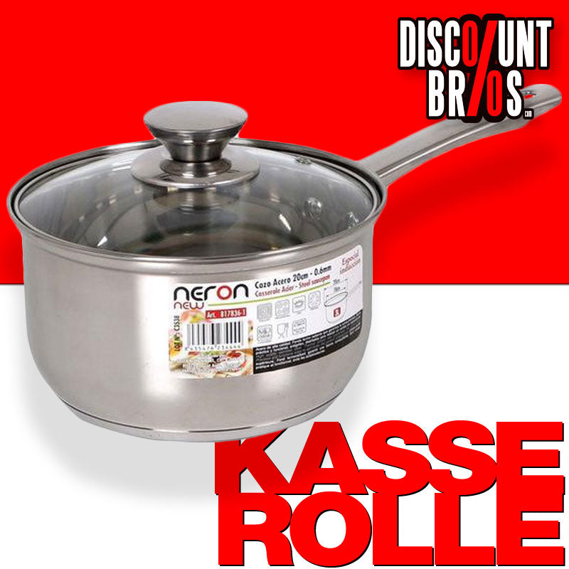 QUTTIN Edelstahl Stielkasserolle mit Deckel PFANNE Kochtopf mit Stiel Kasserolle Ø18cm