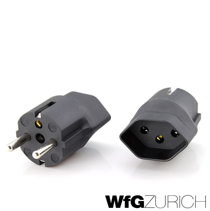 Übergangs-Stecker REISEADAPTER Schweiz / CH (T13) > EU / SCHUKO (Typ F CEE 7)