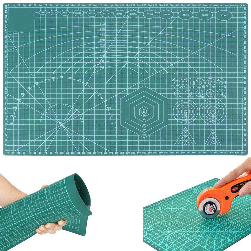 Selbstheilende Schneidematte CUTTING MAT Bastelmatte mit Skala doppelseitig GRÜN A3 30×45cm