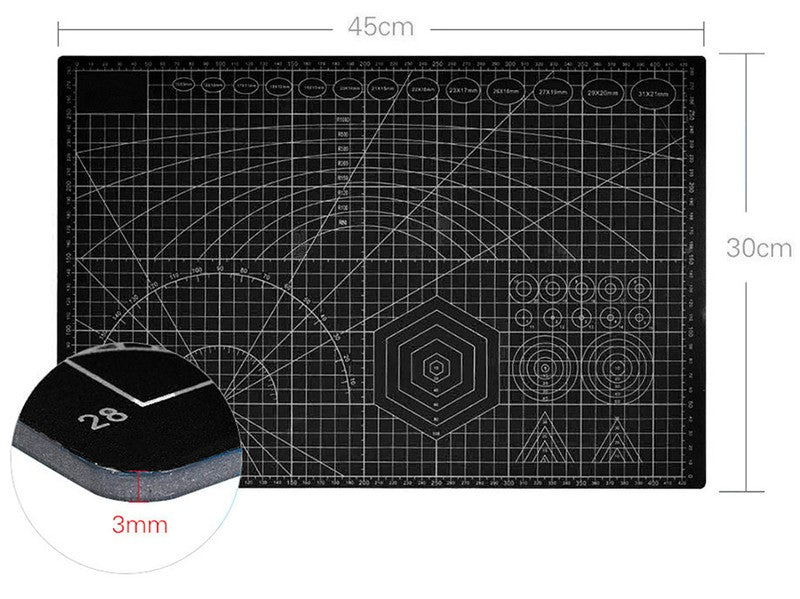 Selbstheilende Schneidematte CUTTING MAT Bastelmatte mit Skala doppelseitig SCHWARZ A3 30×45cm