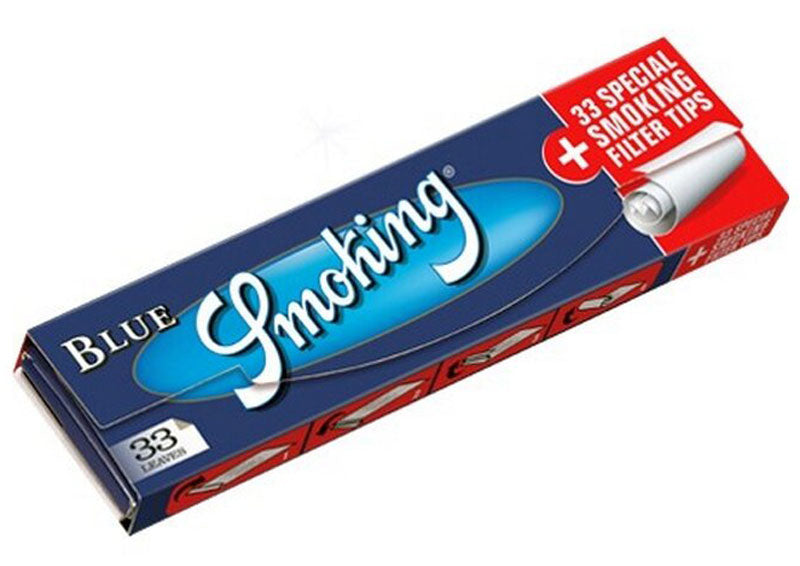 SMOKING BLUE King Size Papers Blau 33 Blatt Zigarettenpapier + Filter Tips 108×52mm