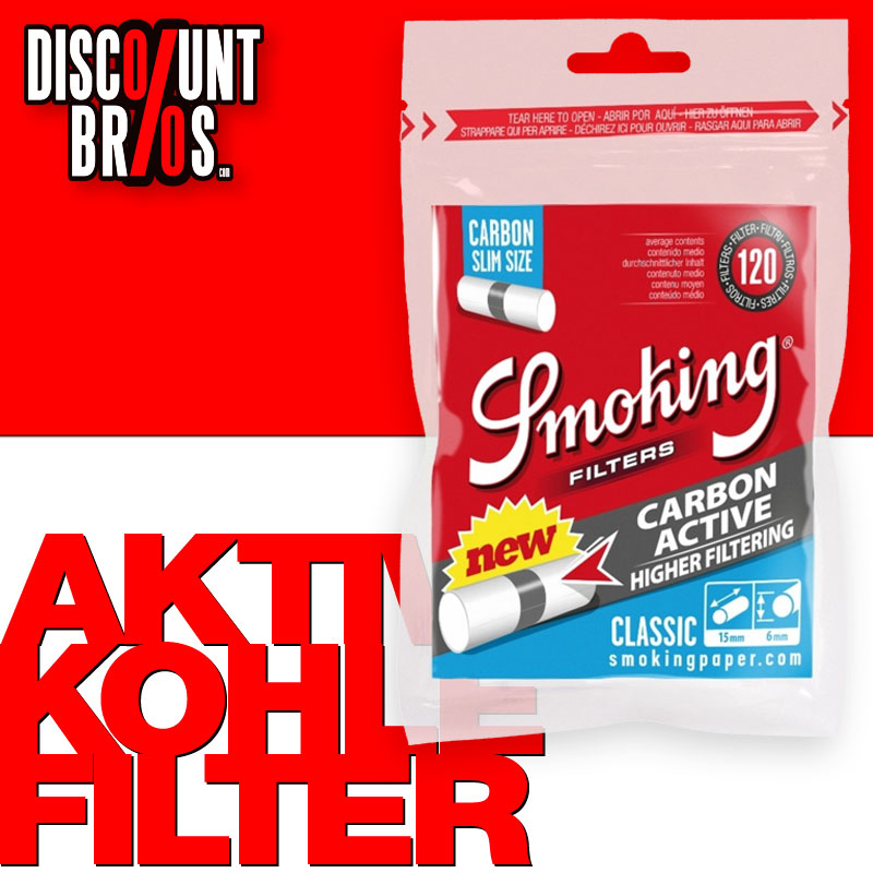 120 Stk. SMOKING CARBON Filter Tips SLIM Wattefilter mit Aktivkohle