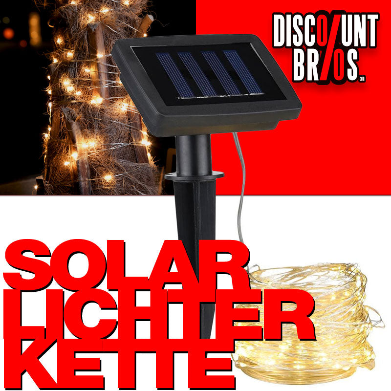 Weihnachtsbeleuchtung oder Partylicht LED SOLAR LICHTERKETTE mit 100 warmweissen LEDs – 8 LICHTMODI