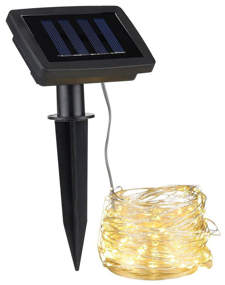 Weihnachtsbeleuchtung oder Partylicht LED SOLAR LICHTERKETTE mit 100 warmweissen LEDs – 8 LICHTMODI