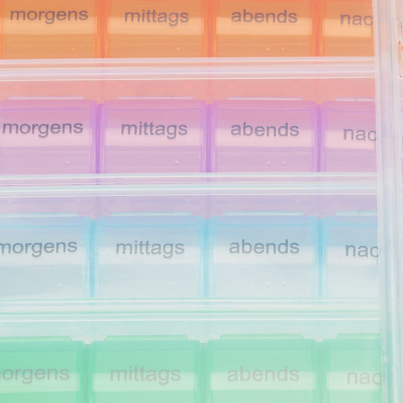 Tablettenbox PILLENBOX Pillendose 7 Tage 4 Fächer – Pillenorganizer für eine Woche DEUTSCH