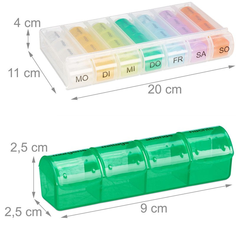Tablettenbox PILLENBOX Pillendose 7 Tage 4 Fächer – Pillenorganizer für eine Woche DEUTSCH