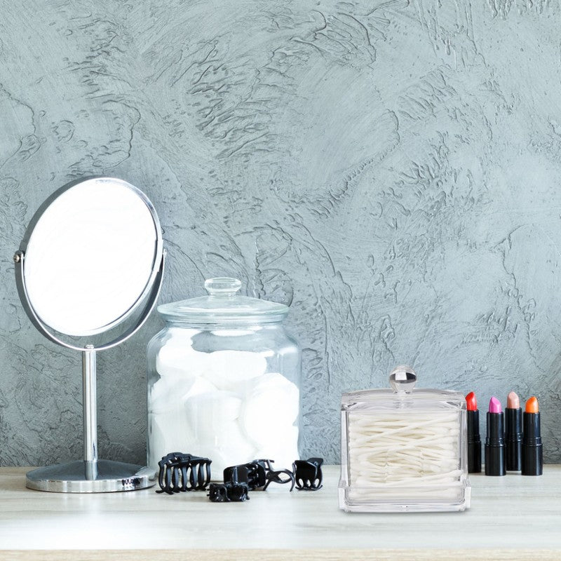 Acryl Organizer WATTESTÄBCHEN DISPENSER Box mit Deckel TRANSPARENT