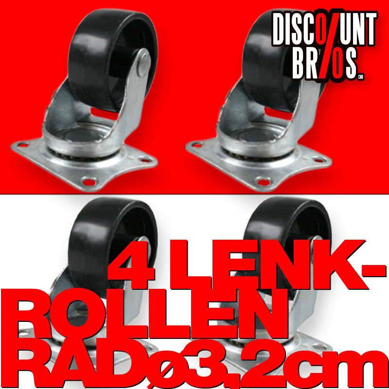 MINI LENKROLLEN 32mm ROLLE RAD 4er set mit Anschraubplatte und Kunststoff-Rad