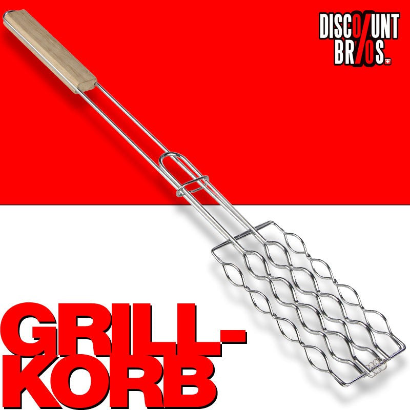 Würstchenkorb WÜRSTCHENBRÄTER Grillkorb Grillgitter verchromt mit Holzgriff