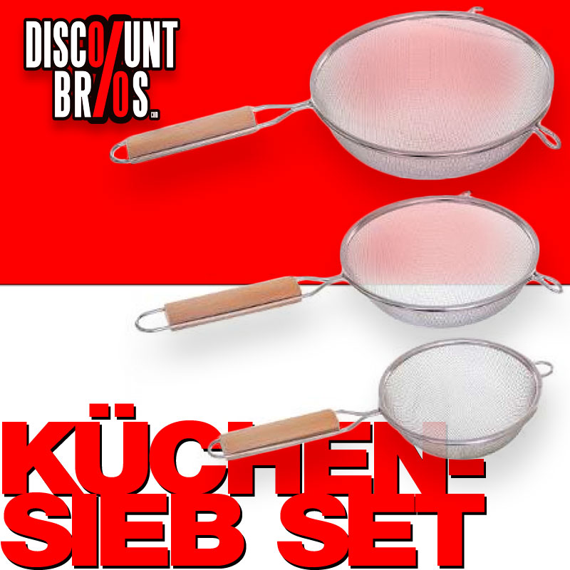 Sieb KÜCHENSIEB-SET Standsieb Teesieb aus Edelstahl mit Holzgriff 3-teilig, Ø 12, 16, 20 cm