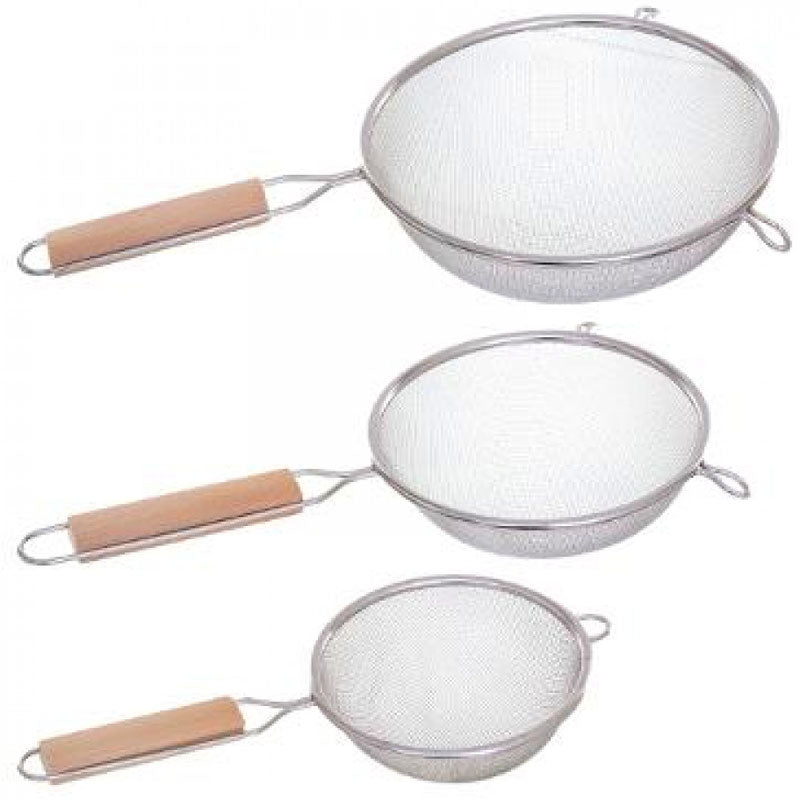 Sieb KÜCHENSIEB-SET Standsieb Teesieb aus Edelstahl mit Holzgriff 3-teilig, Ø 12, 16, 20 cm