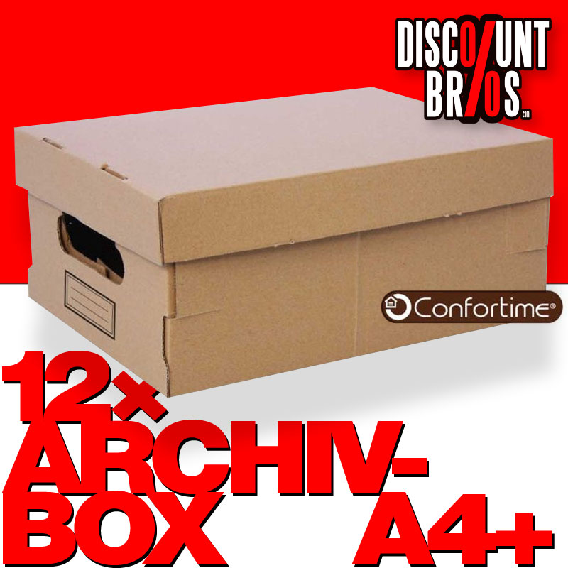 12 Stk Mehrzweckboxen ARCHIV-BOX A4+ Archivschachtel mit Deckel Karton braun 30×22,5×12,5