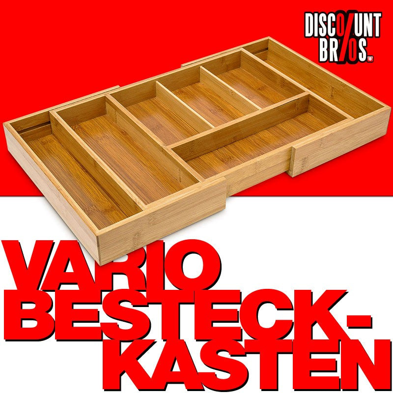 Vario BESTECKKASTEN Schubladeneinsatz aus Bambus Holz 28×37,2-48,7cm