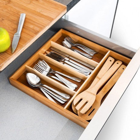 Klassischer BESTECKKASTEN Schubladeneinsatz aus Bambus Holz 34×33,5×4,2cm