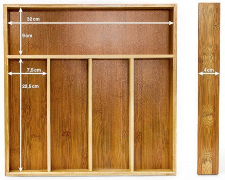 Klassischer BESTECKKASTEN Schubladeneinsatz aus Bambus Holz 34×33,5×4,2cm
