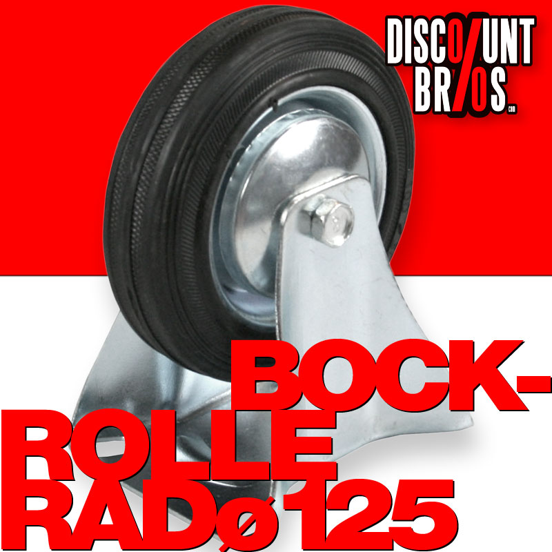 BOCKROLLE 125mm ROLLE RAD FESTROLLE mit Anschraubplatte und Vollgummi-Rad