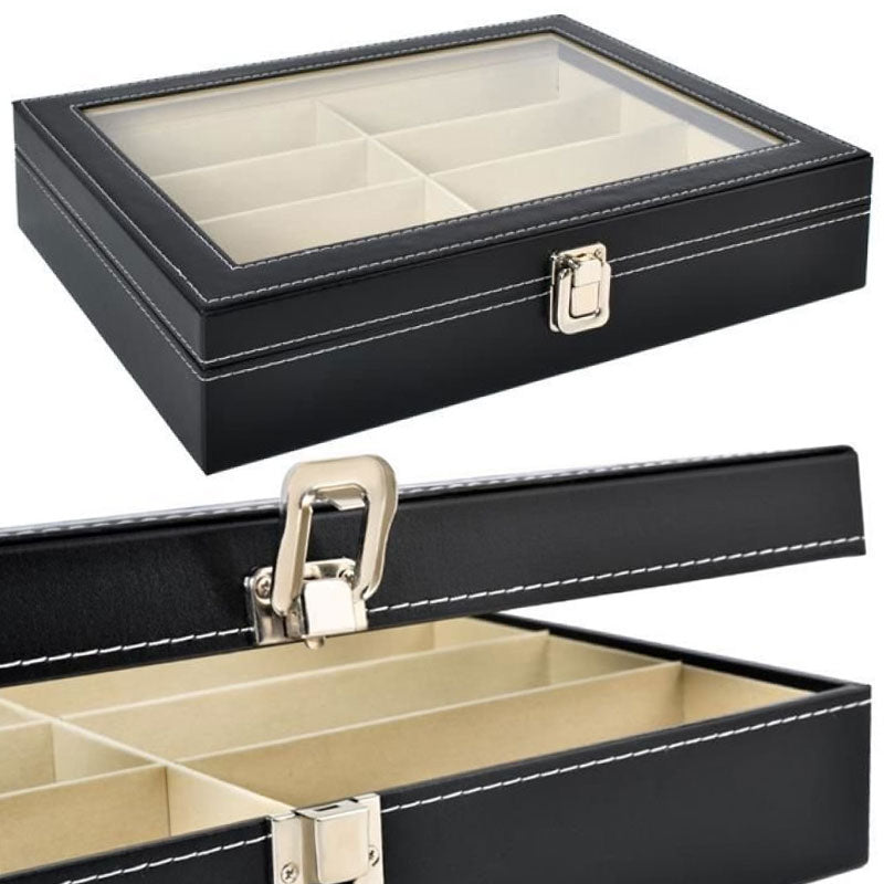 Edle BRILLEN-BOX Organizer Brillenbox Koffer Schaukasten für 8 Brillen