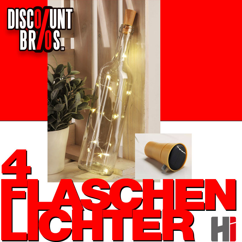 4er Set LED- FLASCHENKORKEN Flaschenlichter mit Solar + 10er Mikro LED Lichterkette warmweiss