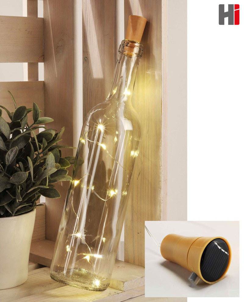 4er Set LED- FLASCHENKORKEN Flaschenlichter mit Solar + 10er Mikro LED Lichterkette warmweiss