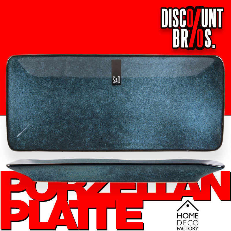 Rechteckige PLATTE BLAUE PHASE Servierplatte aus Porzellan 22×10cm