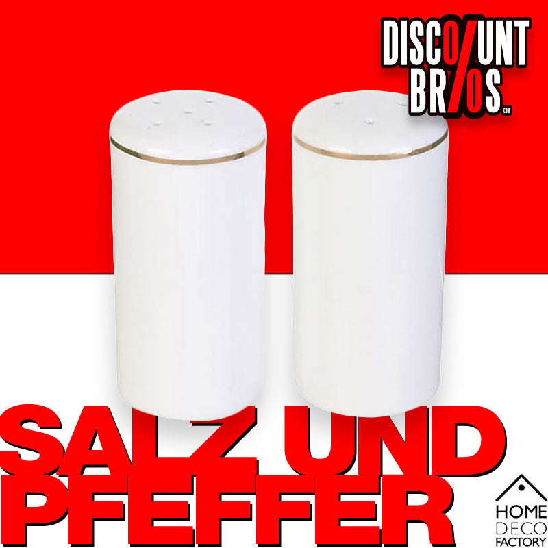 2er-Set Weisse SALZ- und PFEFFERSTREUER mit goldenem Rand – Pfeffer- und Salzstreuer aus Porzellan