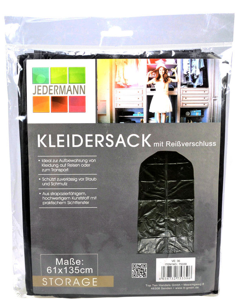 KLEIDERSCHUTZHÜLLE Kleiderhülle Kleidersack mit Reissverschluss SCHWARZ 61×135cm