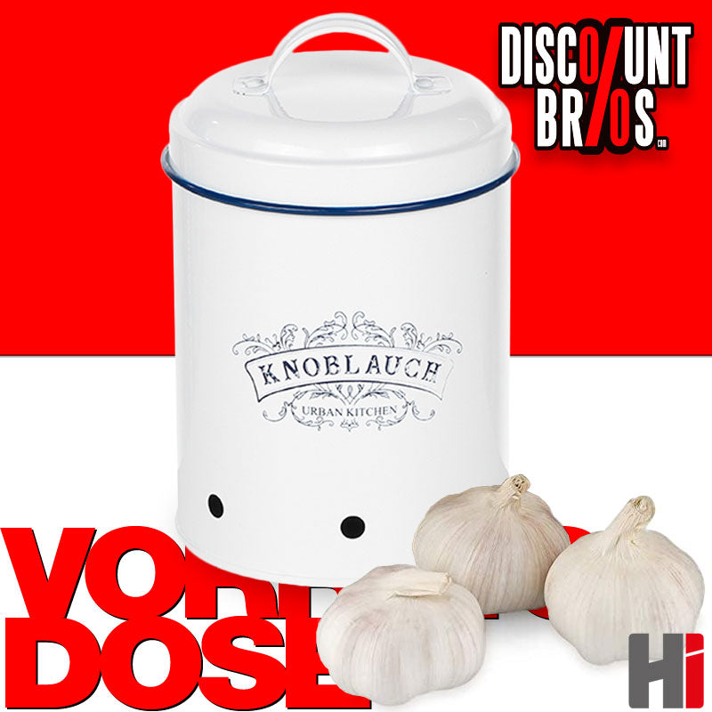 Knoblauchtopf Frischhaltedose EMAILLE VORRATSDOSE Aufbewahrungsbox aus Metall