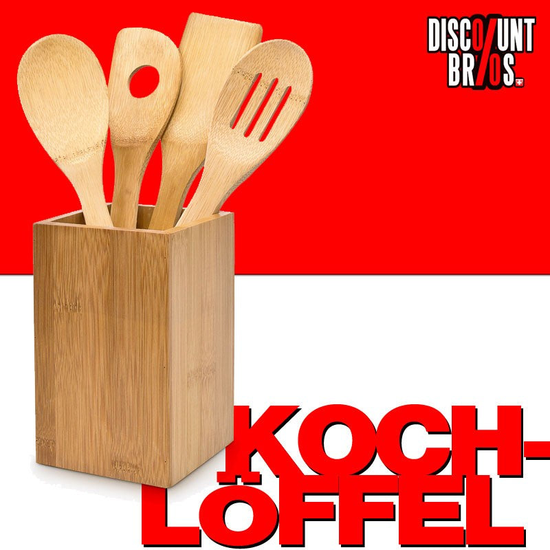 Küchenhelfer KOCHLÖFFEL mit Halter aus Bambus Holz 5er Set