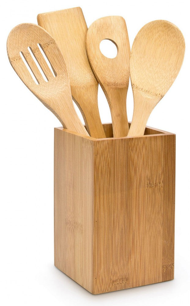 Küchenhelfer KOCHLÖFFEL mit Halter aus Bambus Holz 5er Set