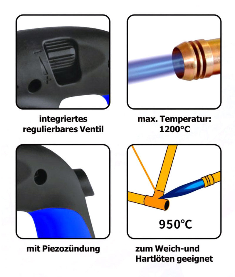 B-TOOLS Gasbrenner LÖTBRENNER Lötlampe für 190g Butan Stechgas-Kartuschen