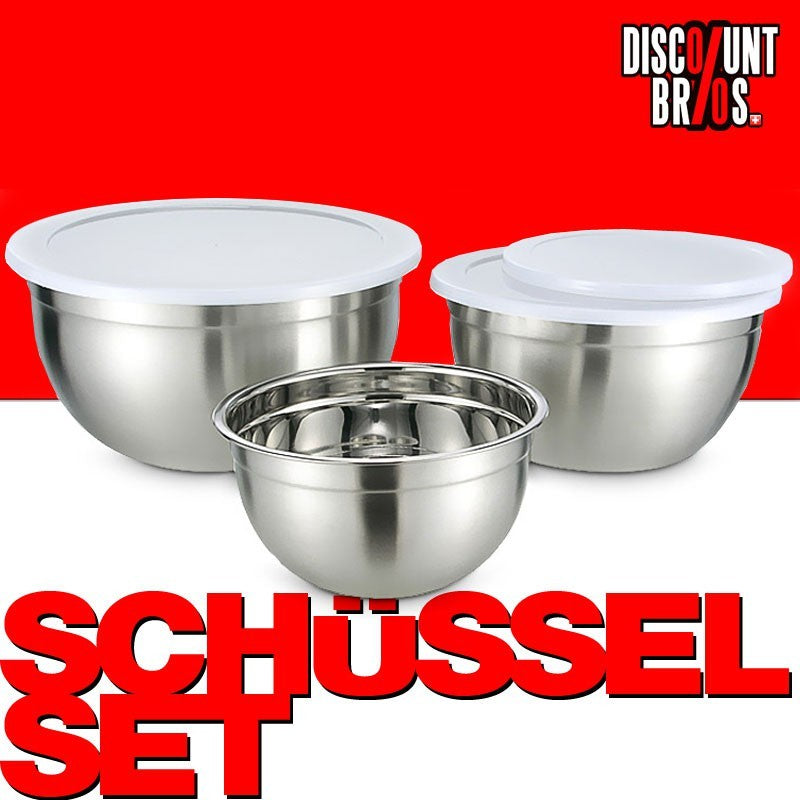 Edelstahl SCHÜSSEL-SET Rührschüsseln mit Deckel Frischhaltedosen 3-teilig