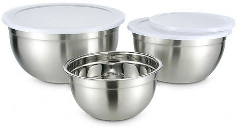 Edelstahl SCHÜSSEL-SET Rührschüsseln mit Deckel Frischhaltedosen 3-teilig