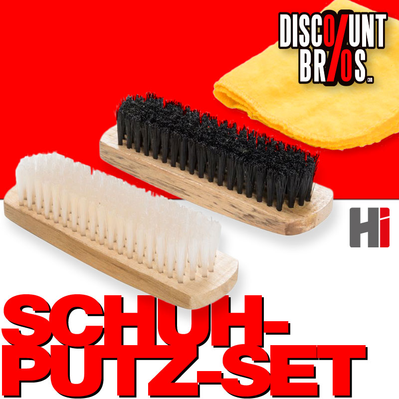 Schuhputz-Set HOLZ SCHUHBÜRSTEN 2 Bürsten mit Holzgriff + Reinigungs- und Poliertuch von Hi