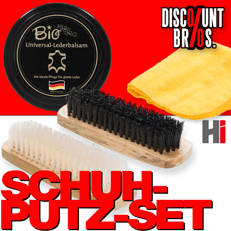 Schuhputz-Set HOLZ SCHUHBÜRSTEN 2 Bürsten mit Holzgriff + Reinigungs- und Poliertuch + Bio Lederbalsam