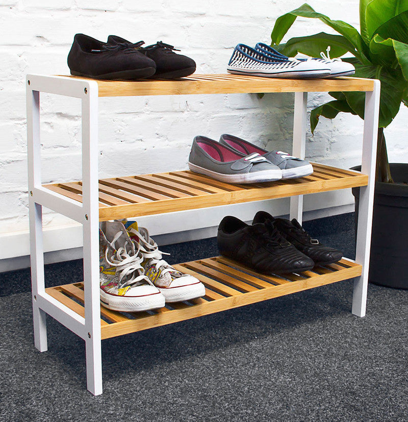 SCHUHREGAL mit 3 Ablagen aus Bambus Holz